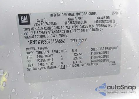 2007 Chevrolet Suburban 1500 Lt z USA, uszkodzony, nr VIN 1GNFK16367J164652